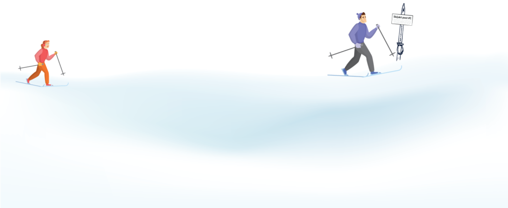Skijakten 2020 / 2021 - to skiløpere på vei til post i skiløypa på Gjøvik og Toten